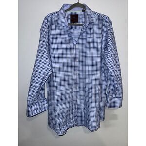 Tattersall London Mens Blue Plaid Button Down Long Sleeve Dress Shirt 17.5 32/33